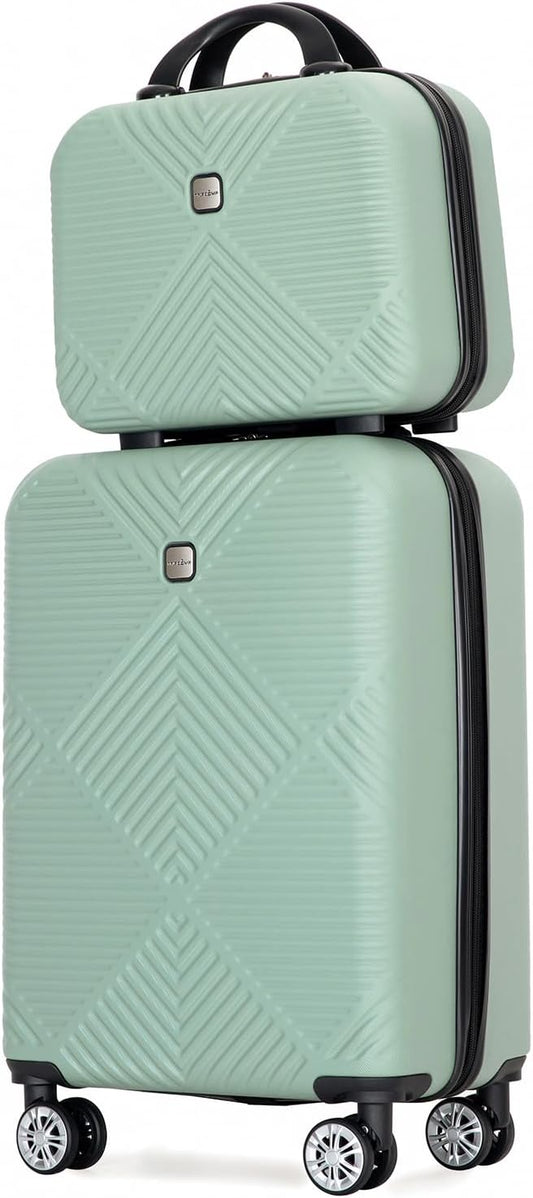 2 Piece Carry on Luggage Set, Airline Approved 20 Inch Luggage with Cosmetic Case HardShell Suitcase with Spinner Wheels, Lightweight Durable Hardside Suitcases Set, Olive Green