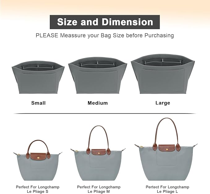 LOUKAYCCI Purse Organizer Insert for Longchamp Le Pliage L Handbag Insert Felt Long Champ Tote Bag Organizer Insert with Cup (LightGrey, Large)