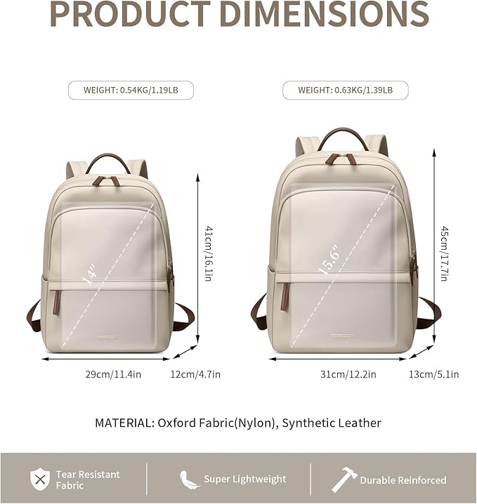 GOLF SUPAGS Laptop Backpack for Women Slim Computer Bag Work Travel College Backpack Purse Fits 15.6 Inch Notebook (Apricot)