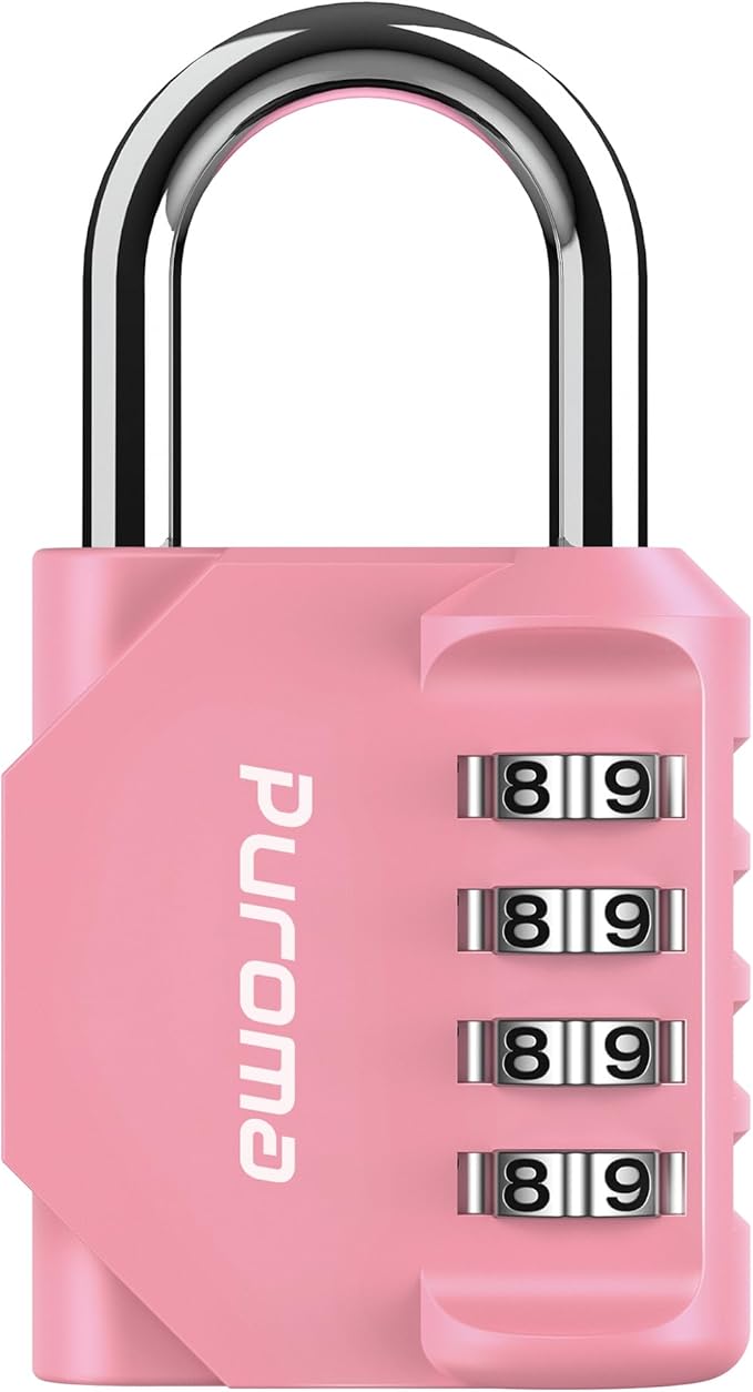 Puroma 1 Pack Combination Lock for Locker 4 Digit Outdoor Waterproof Padlock for School, Gym, Sports, Fence, Toolbox, Gate, Case, Outdoor, Hasp Storage, Cabinets (Rose Pink)