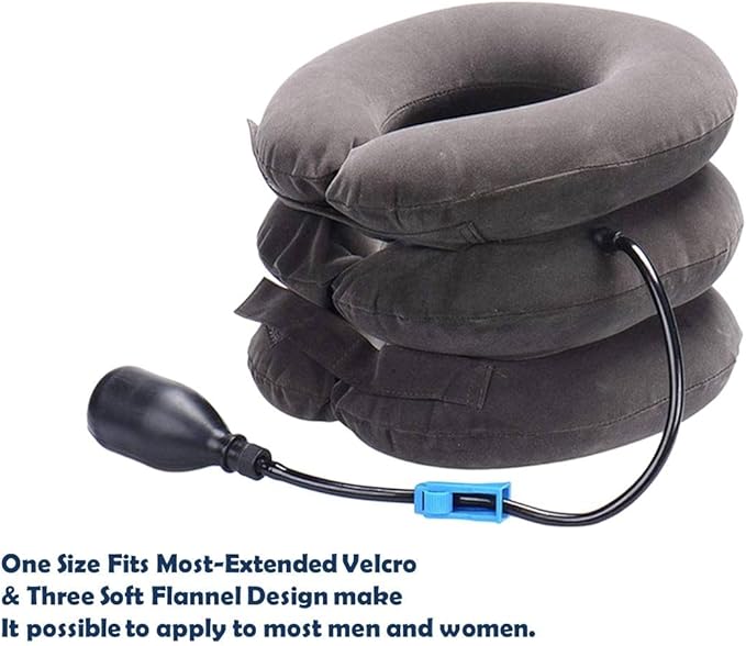 Inflatable Cervical Neck Traction Air Inflatable Pillow Neck Head Stretcher Pain Relief Collar (for Adults, Grey)