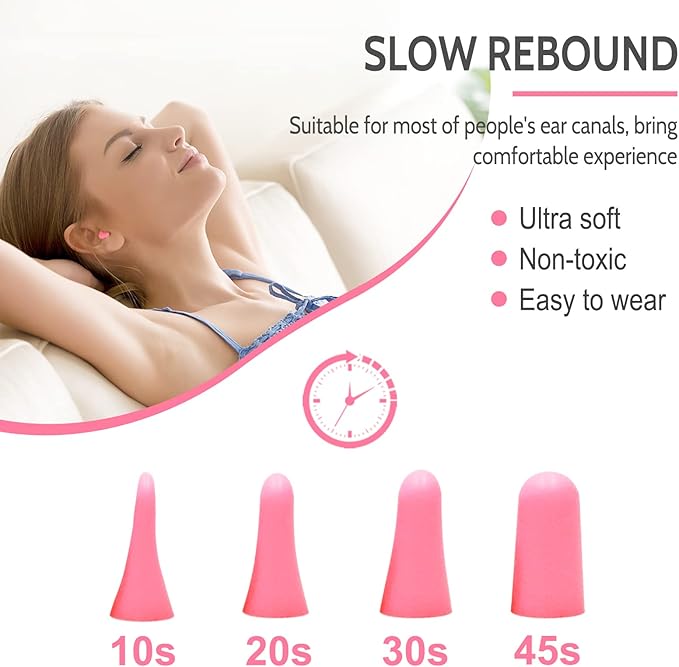 LYSIAN Ultra Soft Foam Ear Plugs for Sleep Noise Reduction -38dB Noise Cancelling Earplugs for Sleeping, Snoring, Shooting, Travel, Women-60 Pairs-Pink Color