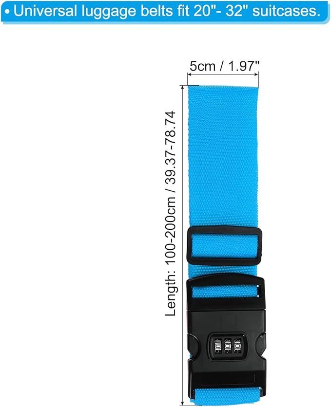 PATIKIL Luggage Straps, Suitcase Straps Adjustable Luggage Belts Strap with Combination Lock for Luggage Suitcases Travel, Light Blue
