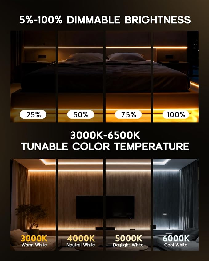 LED Strip Lights 65.6ft 110-120V,Dimmable Silicone Neon Rope Lights,Flexible Outdoor Waterproof Neon Strip Lights for Mirror,Kitchen,Cabinet,DIY Lighting