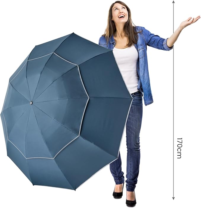 G4Free 54/62 Inch Windproof Inverted Umbrella with Reflective Stripe Large Compact Reverse Golf Umbrella for Rain 10 Ribs Double Canopy Travel Umbrella Automatic Open Close