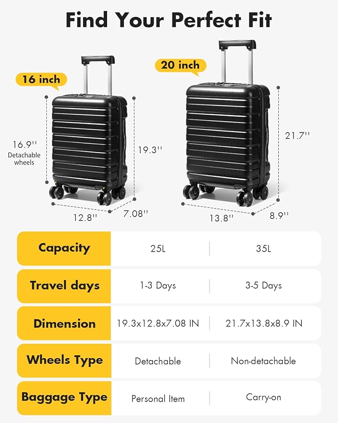 Lekesky Carry On Luggage 22x14x9 Airline Approved, 20 Inch Hard Shell Suitcase with TSA Lock, Lightweight Spinner Wheels Durable ABS Carry-On for Travel Weekend Trips Men Women, Black