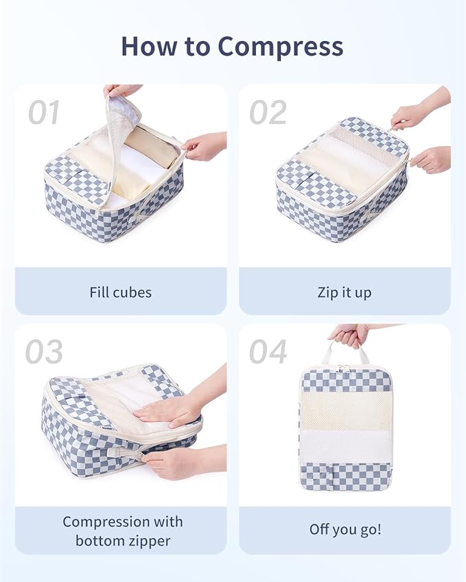 Narwey 6 Set/5 Set Compression Packing Cubes for Travel Kids Women Carry on, Packing Organizers Bag for Backpack Luggage Suitcase Duffle Bags