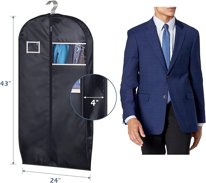 SLEEPING LAMB Water Resistant Suit Bags for Men Travel Gusseted Garment Bags Foldable Closet Hanging Clothes Storage for Coats, Jackets, Shirts, 43'', Black