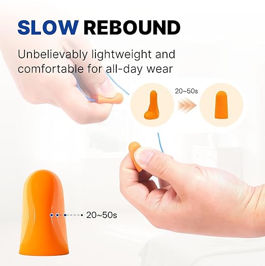NORTHSKY Foam Ear Plugs, 200 Pairs Foam Earplugs for Sleeping, Effective Noise Reduction NRR of 32 dB, Bulk Ear Plugs with Cord, Bullet Shape, Slow Rebound
