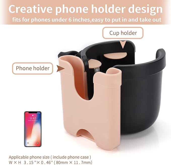 Accmor Stroller Cup Holder with Phone Holder, Bike Cup Holder, Universal Cup Holder for Uppababy Nuna Doona Strollers, 2-in-1 Cup Phone Holder for Stroller Bike Wheelchair Walker Accessory