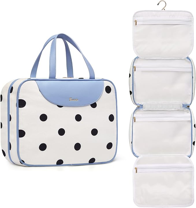 Bosidu Hanging Travel Toiletry Bag,Large Capacity Cosmetic Travel Toiletry Organizer for Women with 4 Compartments & 1 Sturdy Hook,Perfect for Travel/Daily Use/Christmas