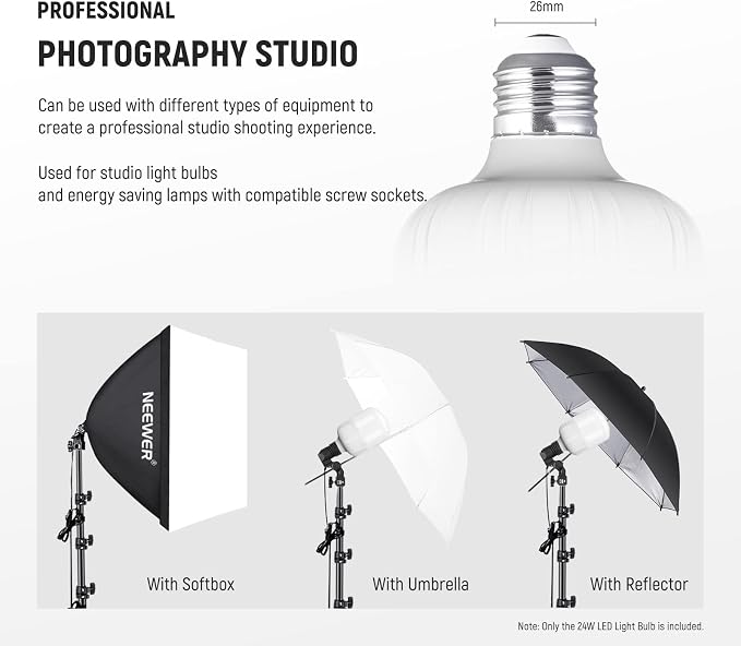 NEEWER E26 35W LED Light Bulbs, 2 Packs, 3150 Lumens/5700K/CRI 93+/15000h Lifespan, Bright Video Photography Lighting, Silent/No Flicker/Non Dimmable 350W Incandescent Equivalent | 15000h Lifespan, Bright Video Photography Lighting, Silent, No Flicker,...