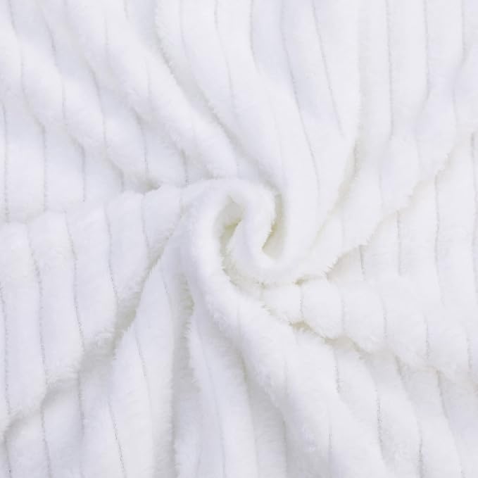 NTBAY Plush Flannel Oversized Baby Blanket, 50X60 Inches Soft and Warm Toddler Blanket with Striped Texture Nursery Bed Blanket for Stroller, Crib, Travel, Baby Gift, 50"x60", White