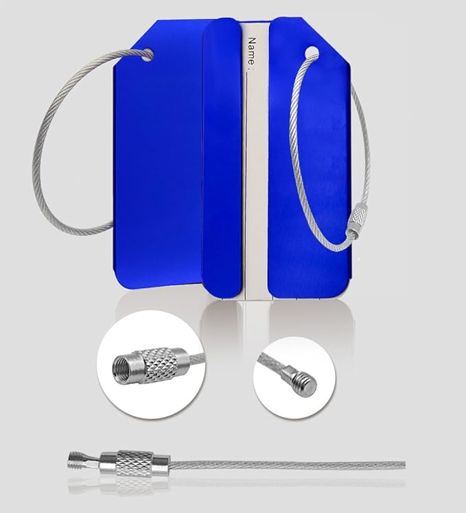 5Pack Blue Aluminum Luggage Tags, Luggage Tag Holders for Travel Luggage Baggage Identifier by Ovener