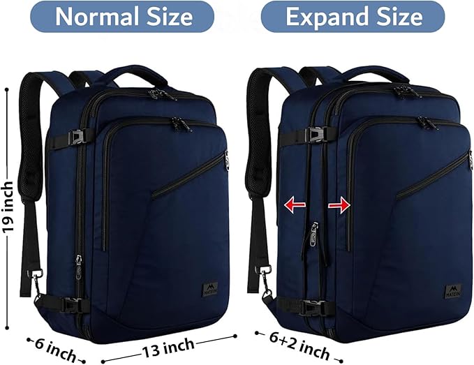 MATEIN Weekender Backpack, Large Capacity Travelling Suitcase Backpack with Strap for Clothes, Expandable Flight Approved Business Carry on Daypack for International Travel, Blue