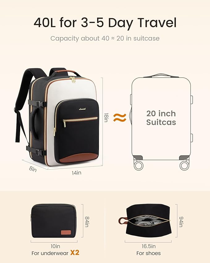 LOVEVOOK Large Travel Backpack for Women & Men, 40L Carry on Backpack for Airplanes, TSA Personal Item Travel Bag fits 17" Laptop, Waterproof Travel Essentials Airline Approved with 3 Packing Cubes