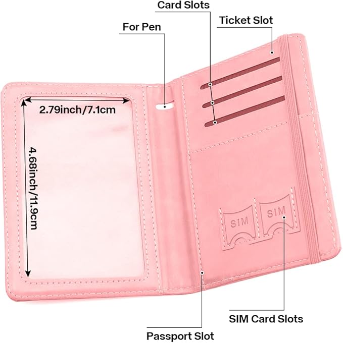 Passport Holder for Travel, 2 Pack Passport Cover, Waterproof Passport Wallet Leather Passport Holder Pen Holder Passport Holders for Women Men Family Travel Must Haves Essentials, Pink+Black
