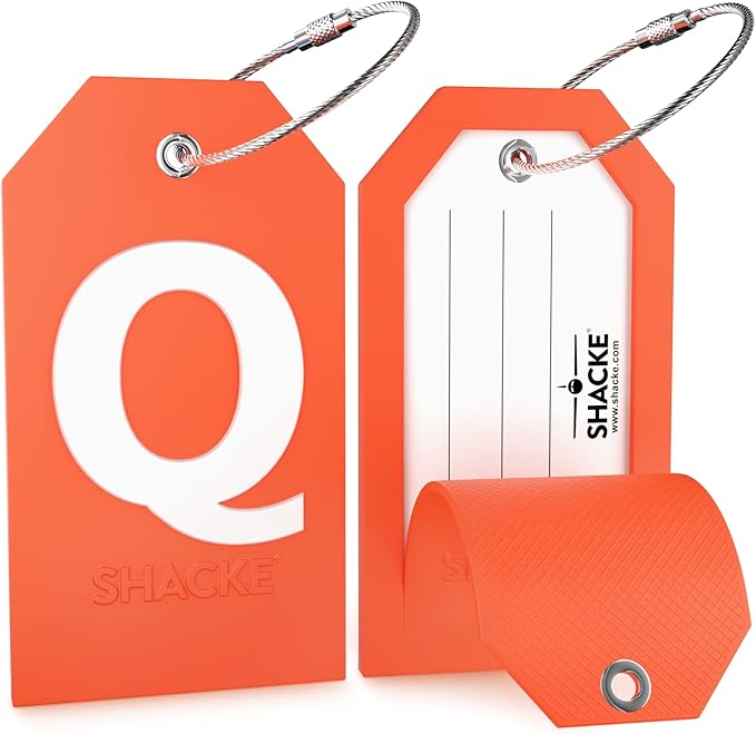 Shacke Initial Luggage Tag with Full Privacy Cover and Stainless Steel Loop – (Letter Q)