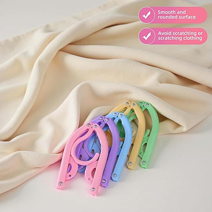 6 Pack Foldable Clothes Hangers for Travel - Portable, No Slip & Windproof Design, PP Plastic Collapsible Hangers with Anti-Slip Grooves, Space Saving for Shirts, Jeans, Socks (Multi-Color)