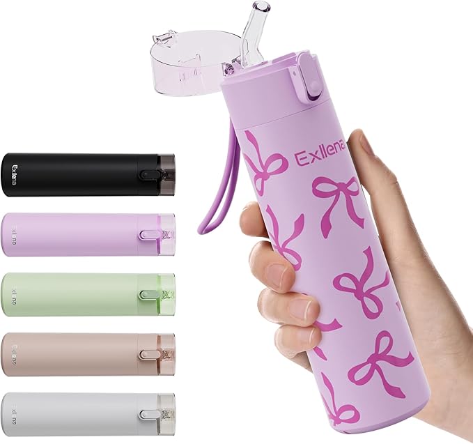 9oz Small Water Bottles with Straw, Mini Water Bottle with One-Hand Open Design, Leak-Proof Locking Lid for Hot&Cold Drinks, Small Travel Water Bottle - 100% Leakproof for School, Travel...(Bow)