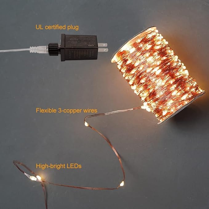 660FT 2000LED Plug in Fairy Lights Extra Long with Remote Waterproof Warm White Copper Wire Twinkle String Lights for Indoor Outdoor Christmas Tree Bedroom Porch Wedding Party Girl's Room