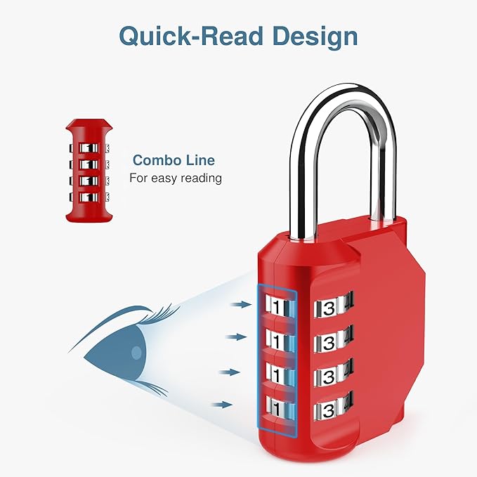 Puroma 1 Pack Combination Lock for Locker 4 Digit Outdoor Waterproof Padlock for School, Gym, Sports, Fence, Toolbox, Gate, Case, Outdoor, Hasp Storage (Red)