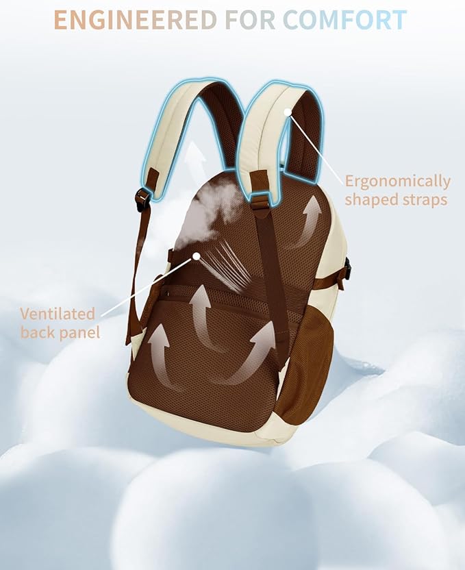 ECOHUB Travel Backpack for Women, 17.3 inch Suspended Laptop Backpack, Fashion Water-Resistant College Computer Bookbag, 28L Personal Item Bag with 12 Pockets for Causal, Work, Cream & Brown