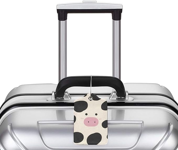 2 Pack Luggage Tags for suitcases Cow TSA Approved Label Luggage Tag Baggage Tag Leather Stainless Steel Loop Label Tag for Men Women Travel Bag Suitcase