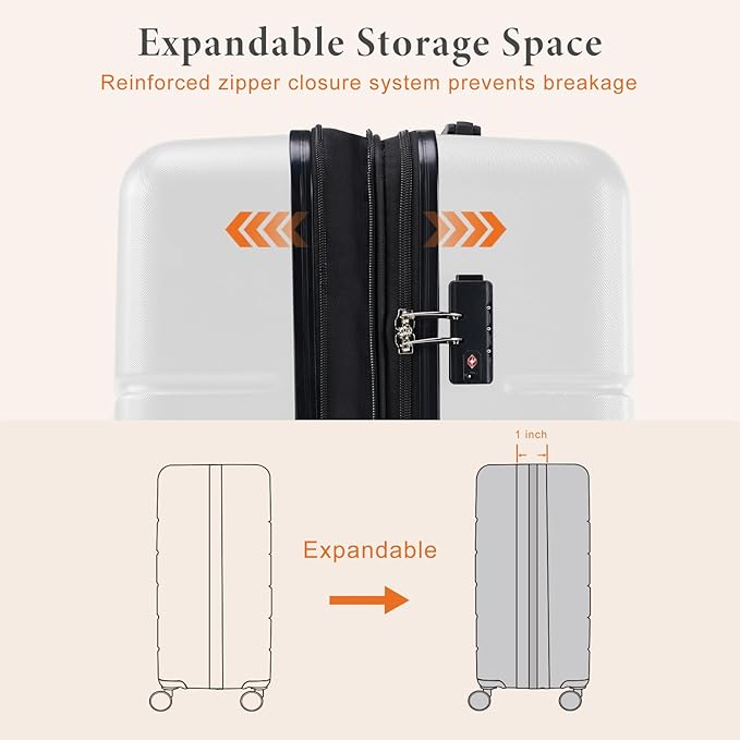 Sweetcrispy Carry on Suitcase, 29IN Luggage with Spinner Wheels, Hard Shell ABS, TSA Lock, Cream White