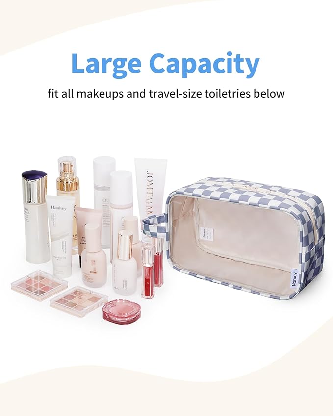 Narwey Clear Toiletry Bags for Traveling Women Men, Clear Travel Bags for Toiletries Makeup Bag Cosmetic Bag with Zipper, Make Up Organizer, Skincare Bag (Grayish Blue Checkerboard)