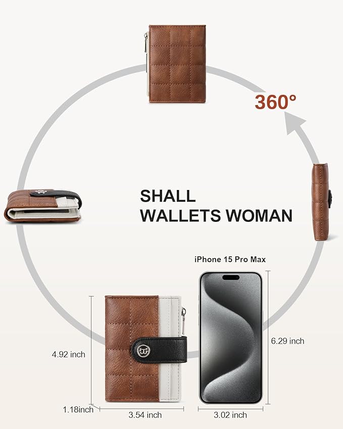 BOSTANTEN Small Wallet for Women Leather RFID Blocking Card Holder Bifold Compact Wallets With Zipper Coin Pocket Brown＆Beige＆Black