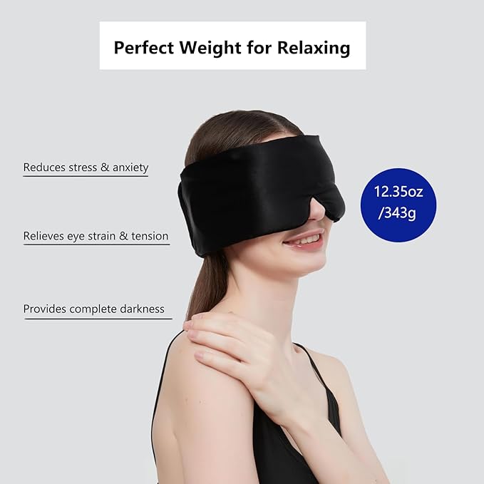 Weighted Facemask Silk ALASKA BEAR Eye Mask for Sleeping, Wraparound Style Compression, Wide Headband and Large Ear Coverage, Microwavable Beads Filled