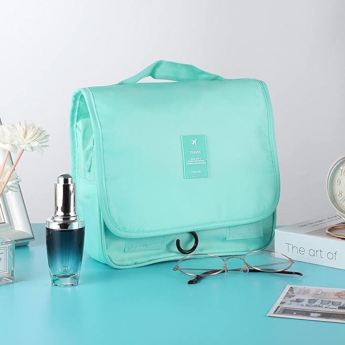 Pengxiaomei Hanging Toiletry Bag, Mint Green Waterproof Cosmetic Bag Portable Makeup Pouch Travel Wash Bag with Handle for Kids Teen Girls Wedding Mothers Day Gifts