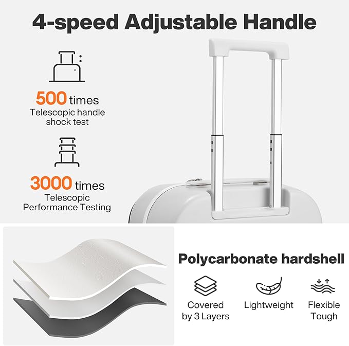 mixi 26 Inch Large Checked Luggage PC Hard Shell Suitcase Top Opening Aluminum Frame Travel Suitcases with Wheels, Smoke White