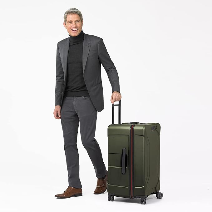 Briggs & Riley 28" Medium Trunk Spinner - Checked Luggage for Travel, Suitcases with Wheels, Hardside Rolling Bag for Men & Women, Self-Repairing Zipper - Torq Collection, Hunter Green