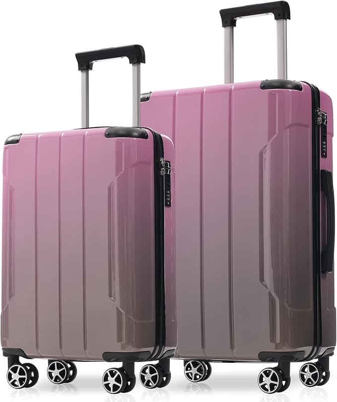 Merax Luggage Set 3 Piece Glossy PC Suitcases with Spinner Wheels, Built-In TSA Lock, 20" Carry-On Airline Approved 24" Checked Luggage, Foldable Duffel Bag for Travel (Gradient Color)
