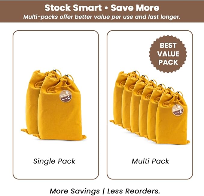 LFH Cotton Rich Shoe Storage Bags with Drawstring, Dustproof Breathable Reusable Organizer, Perfect For Travel, Dorm, Hotel, College, Gym, Easy to Carry, Machine Washable 12"x17" (Pack of 4) - Golden