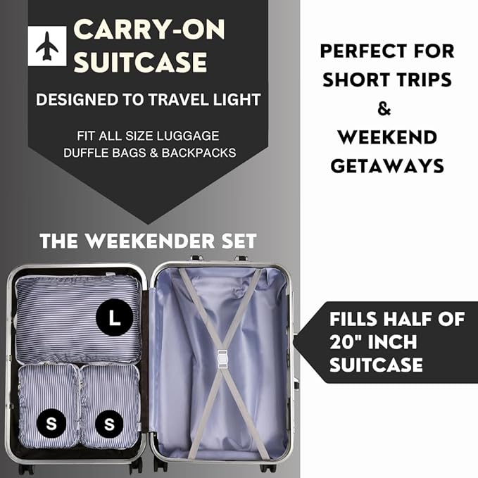 Packing Cubes Luggage Organizer Bags for Suitcase & Backpack, Compression Packing Cubes for Travel, Lightweight Luggage Organizers, Travel Cubes for Packing, Vacation Essentials, 3pc Set - Grey Stripe