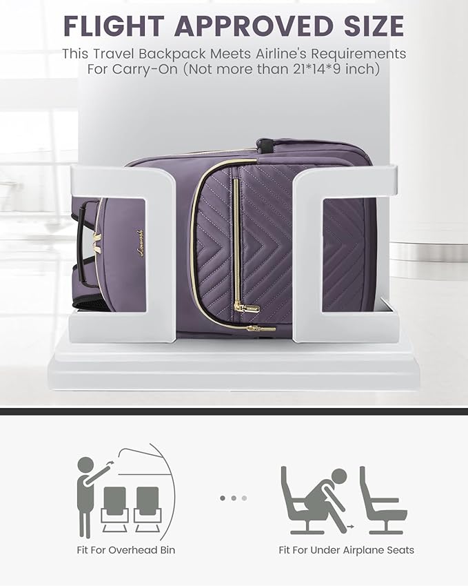 LOVEVOOK Laptop Backpack Purse for Women, Large Capacity Travel Business Computer Work Bag, Quilted Casual Nurse Backpack for Womens, Fit 15.6 Inch Laptop with USB Port, Purple Grey