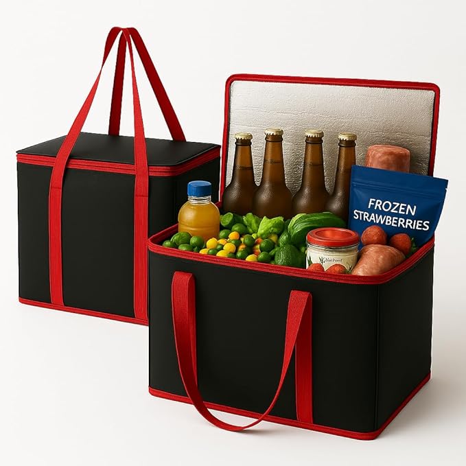 musbus 2Pk Trunk Organizer for Car Insulated Reusable Grocery Bags, Collapsible Cooler Bag for Groceries, Heavy Duty Large Insulated Bag (Large, Charcoal Black)