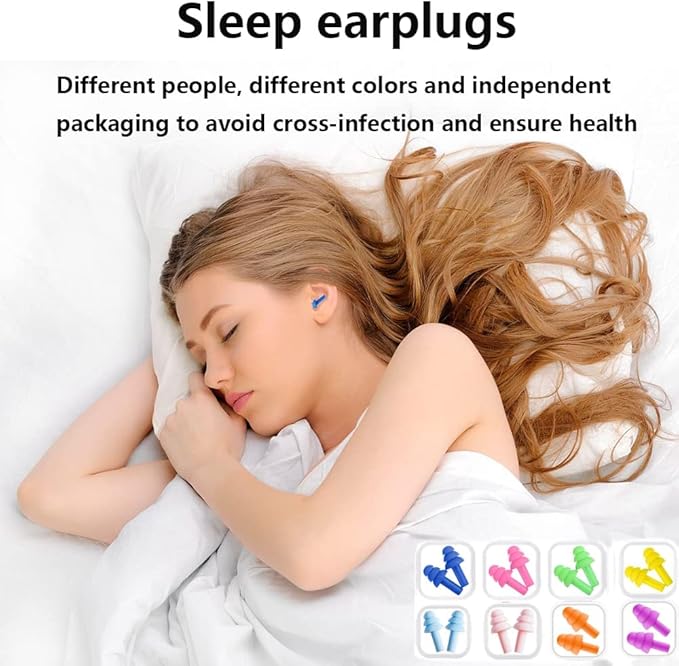 Earplugs for Sleeping Noise Cancelling, Reusable Ear Plugs– Super Soft, Silicone Ear Plug, for Sleeping 8 Pairs, Swimming, Snoring, Concerts, Work, Noisy Places (8 Colors)