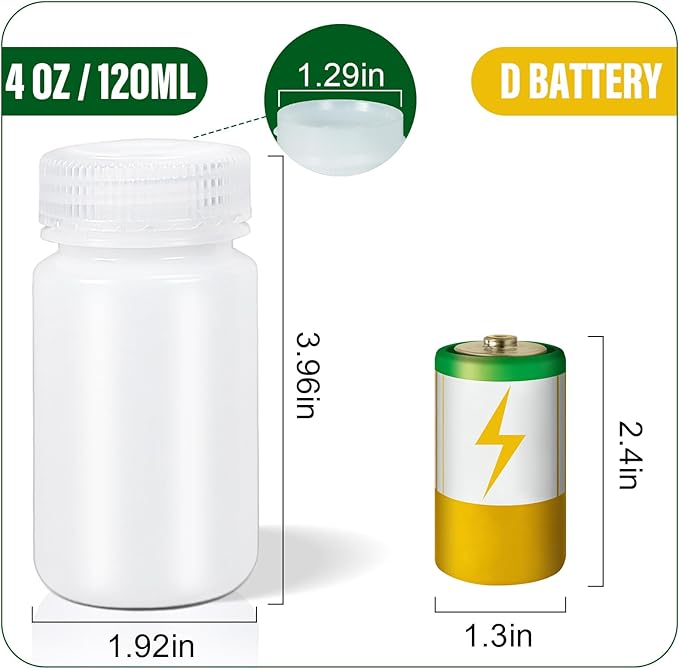 DEMORA 4 oz Small Plastic Bottles with Caps, Airtight Refillable Wide Mouth Travel Bottles for Toiletries, PP Food Grade Plastic Containers for Liquids Pill Sample Lab Reagent (Translucent, 4 Pcs)