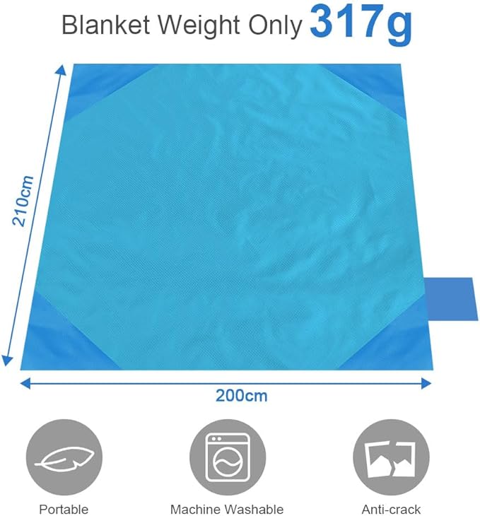 Ainiv Picnic Blanket, Mini Pocket Beach Mat 78.8 x 82.7IN (5-7 People) Foldable, Lightweight Waterproof Sand Free, Foldable Thin Ground Sheet for Outdoor Camping Hiking Travel - with Hand Strap