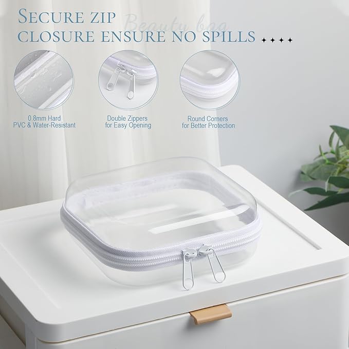 Sanwuta 6 Pcs Clear Hard Zipper Case Plastic Zipper Pouches Transparent Makeup Bag Pencil Case Pouches Toiletry Diaper Bag for Travel Toy Storage Organizer Bins(White,5 x 5 x 2 Inch)