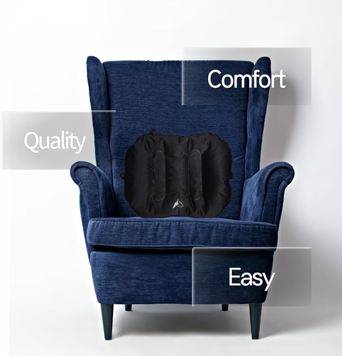 Lumbar Pillow - Inflatable Lumbar Pillow for Airplane Travel - Ideal Back Cushion or Lumbar Support Pillow to Keep You Comfortable While Sitting