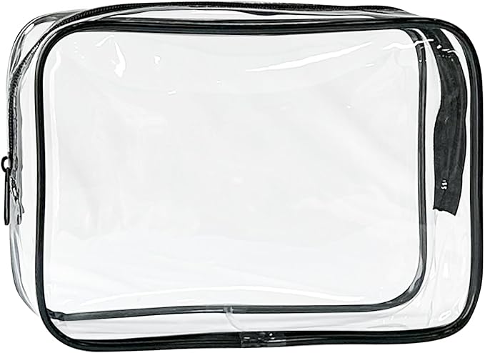 Neon TSA Approved Clear Toiletry Pouch, 7"x2.3"x4.7" Size, PVC Travel Makeup Bags for Toiletries, Transparent Cosmetic Bag for Women and Men Small (Transparent (black bone))