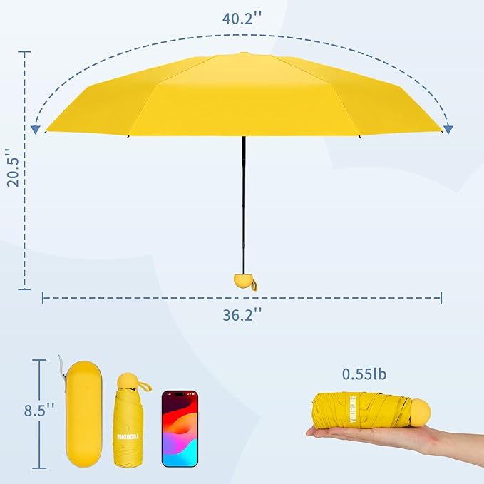 Yoobure Travel Umbrella Portable Compact Umbrellas, Pocket Mini for Purse, Umbrellas for UV Sun & Rain Small for Backpack, Umbrella with Case Folding for Kids Women
