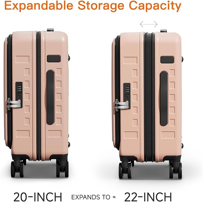 Expandable Lightweight PC Hard Shell Suitcase, 20-inch Luggage with TSA Lock, Top Opening & Cup Holder - Ideal for Business Travel Suitcase (Pink, Carry-on 20-Inch)
