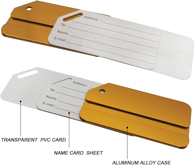 Aluminum Luggage Tags, Luggage Tag Holders for Travel Luggage Baggage Identifier by Ovener (2Pack Gold)