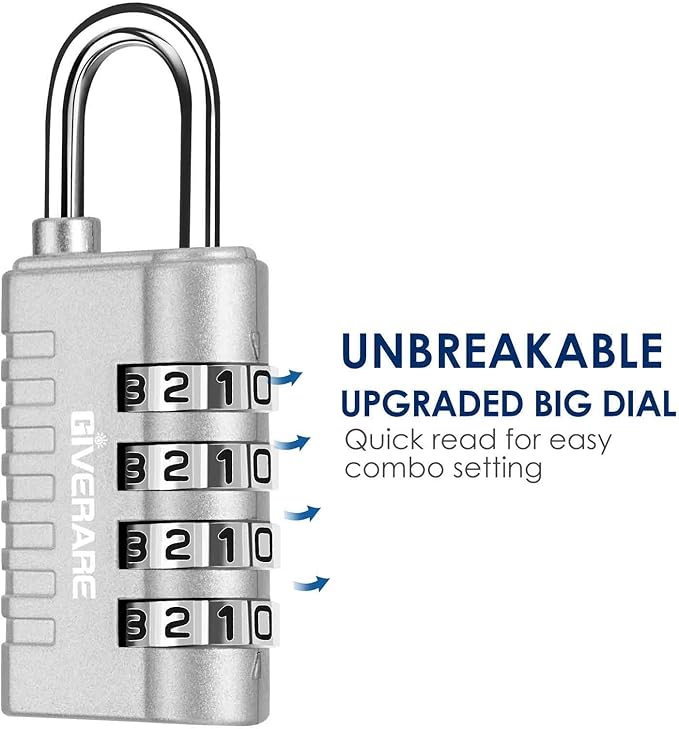 4 Pack Combination Lock, 4-Digit Padlock Keyless, Resettable Metal Luggage Locks, Weatherproof Alloy Travel Lock for Backpack, Gym, School, Locker, Fence, Gate, Hasp, Case, Black Silver-by GIVERARE